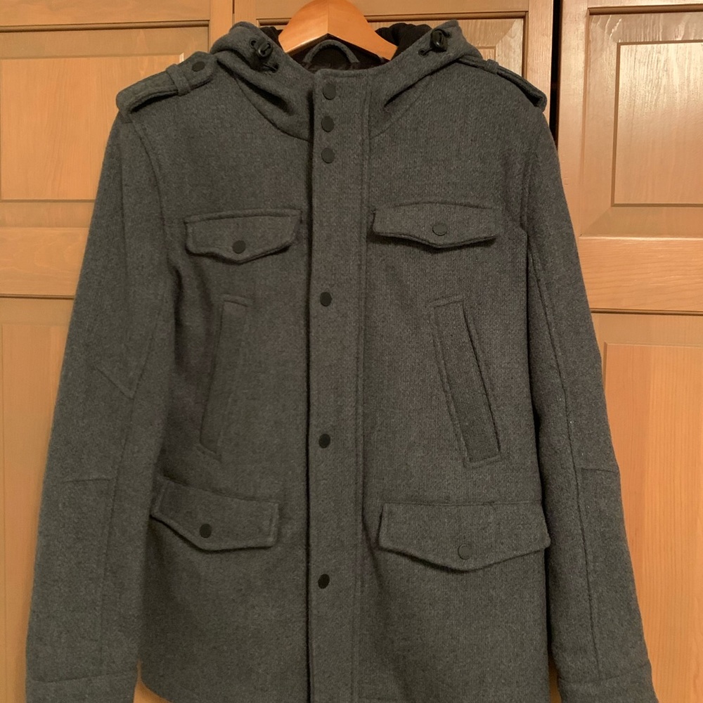 Men’s Black Rivet Wool Jacket w/ Hood
